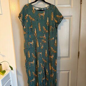 ModCloth Bold Notion Printed Jumpsuit – Size 1X – Green Leopard Linen Blend